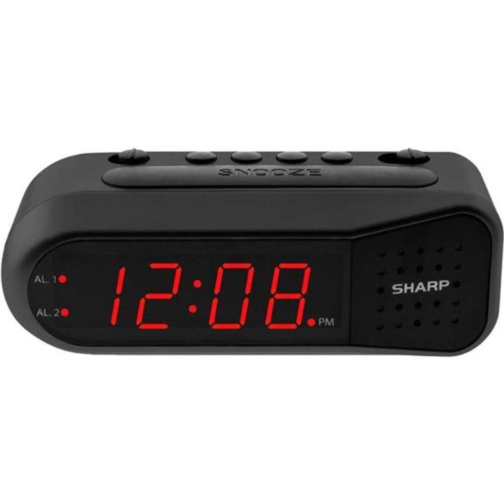 Digital Alarm Clock Black Case Red LEDs Ascending Alarm Grows Increasing Louder